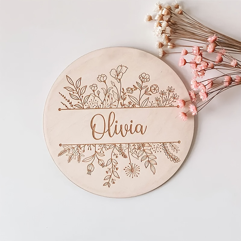 Woodworking Room - Placa con Nombre Grabado Floral Personalizada,
